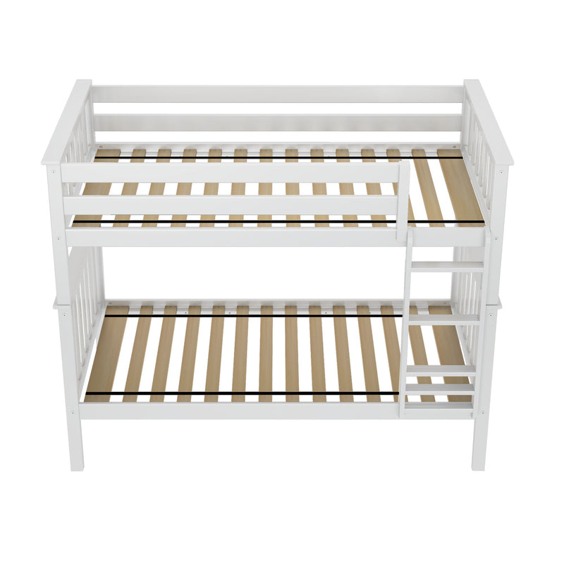 177201-002 : Bunk Beds Twin over Twin Slat Bunk w/ Straight Ladder incl. Slat Rolls, White