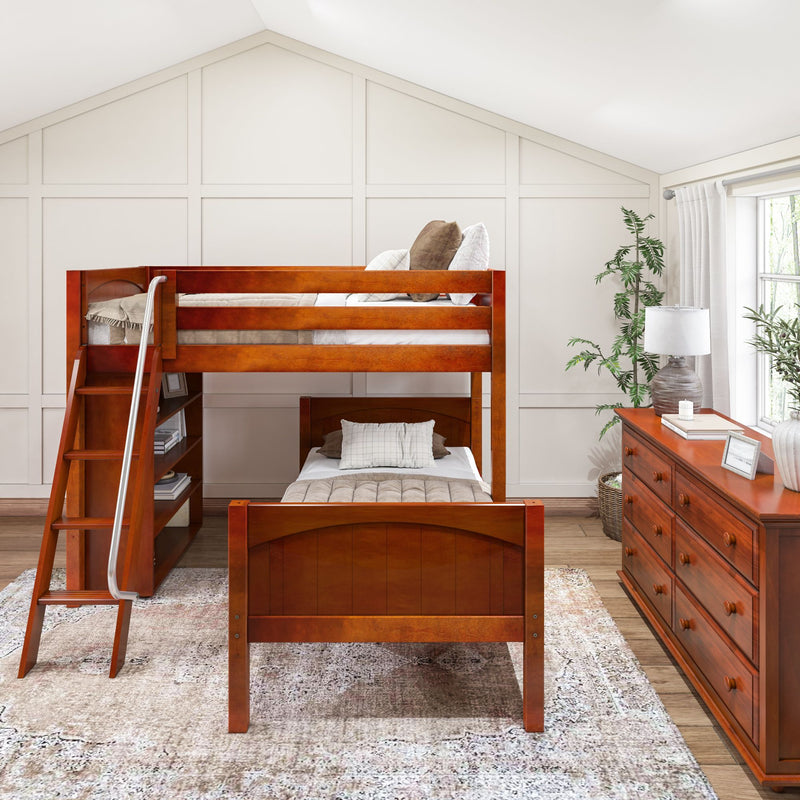 MASH CP : Staggered Bunk Beds L-shaped/Parallel Bunk w/Angle Ladder, Panel, Chestnut