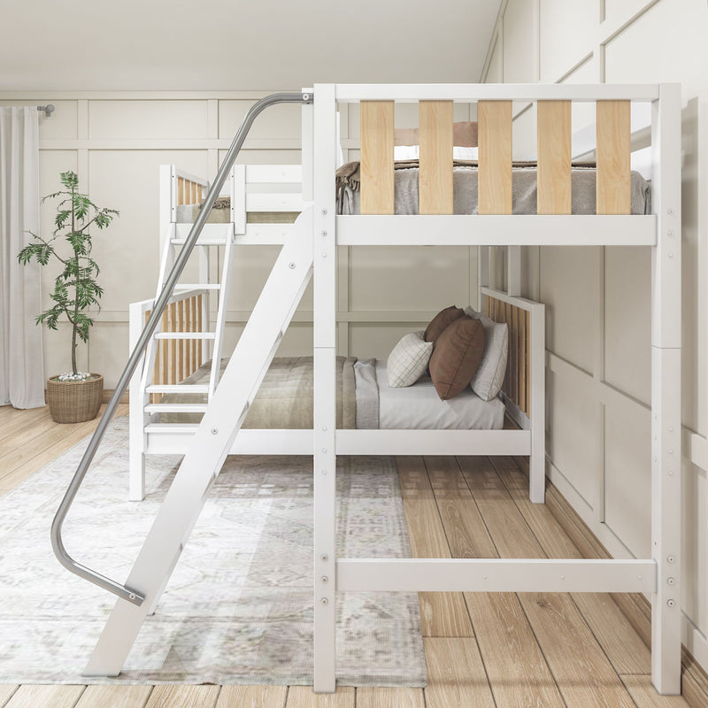 TRINITARIAN XL MWS : Multiple Bunk Beds Modern Twin XL over Queen + Twin XL High Corner Loft Bunk with Angled Ladders