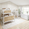 TRINITARIAN XL MWS : Multiple Bunk Beds Modern Twin XL over Queen + Twin XL High Corner Loft Bunk with Angled Ladders