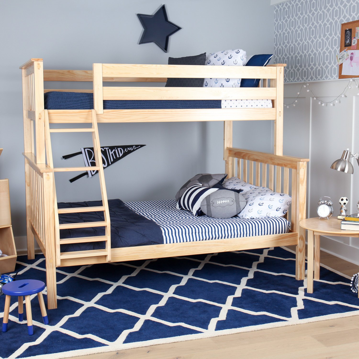 Max And Lily Solid Wood Twin Over Full, Natural Wood Bunk Beds Twin Over Full